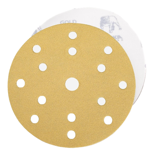Фото товара "GOLD Шлифовальный бумажный диск, специальный оксид алюминия, 15 отверстий, 150 мм, Р240"